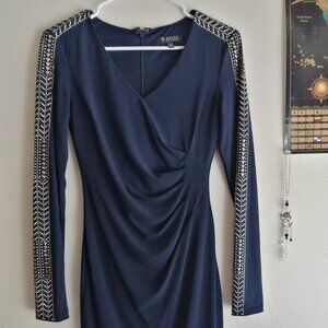GUESS Formal Navy Blue Dress with Embellished Sleeves